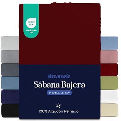 Dreamzie Sabanas 140x200 cm, Sabana Bajera Premium para Colchones de hasta 22 cm de Altura, 100% Algodon 150 g/m² Burdeos Certificada sin Productos Químicos (Oeko Tex) Dreamzie Sabanas 140x200 cm, Sabana Bajera Premium para Colchones de hasta 22 cm de Altura, 100% Algodon 150 g/m² Burdeos Certificada sin Productos Químicos (Oeko Tex)