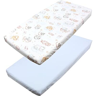 TupTam Sábana Ajustable para Cuna Bebé 2 Pack, Animales en Las Nubes/Azul, 60 x 120 cm TupTam Sábana Ajustable para Cuna Bebé 2 Pack, Animales en Las Nubes/Azul, 60 x 120 cm