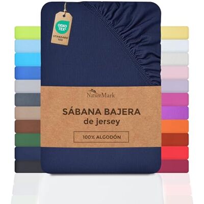 NatureMark Sábana Bajera Ajustable de Jersey, 100% algodón en Muchos tamaños y Colores, 90 x 200 cm 100 x 200 cm, Azul Marino NatureMark Sábana Bajera Ajustable de Jersey, 100% algodón en Muchos tamaños y Colores, 90 x 200 cm 100 x 200 cm, Azul Marino