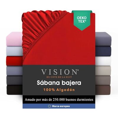 Vision Sábana Ajustable 100% algodón Cama Doble (200 x 200 cm) Esquinas elásticas Se Adapta a colchones de hasta 30 cm Certificación Oeko-Tex Lavable a máquina Color: Rojo Vision Sábana Ajustable 100% algodón Cama Doble (200 x 200 cm) Esquinas elásticas Se Adapta a colchones de hasta 30 cm Certificación Oeko-Tex Lavable a máquina Color: Rojo