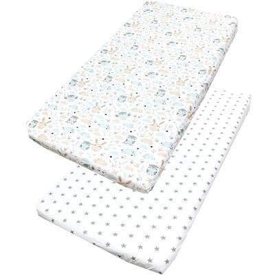 TupTam Sábana Ajustable para Cuna Bebé 2 Pack, Conejito Beige/Gris Estrellas Blanco, 60 x 120 cm TupTam Sábana Ajustable para Cuna Bebé 2 Pack, Conejito Beige/Gris Estrellas Blanco, 60 x 120 cm