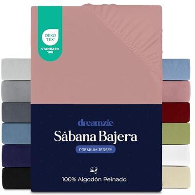 Dreamzie Sabanas 120x200 cm, Sabana Bajera Premium para Colchones de hasta 22 cm de Altura, 100% Algodon 150 g/m² Rosa Certificada sin Productos Químicos (Oeko Tex) Dreamzie Sabanas 120x200 cm, Sabana Bajera Premium para Colchones de hasta 22 cm de Altura, 100% Algodon 150 g/m² Rosa Certificada sin Productos Químicos (Oeko Tex)