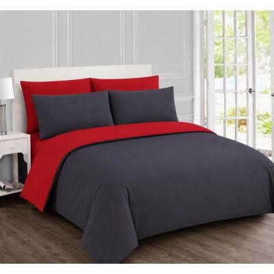 Vision Juego de cama reversible (100% algodón, cama doble, color rojo antracita, 1 funda nórdica (240 x 220 cm) y 2 fundas de almohada (50 x 80 cm) 57 hilos/cm², suave y cómodo Certificado Vision Juego de cama reversible (100% algodón, cama doble, color rojo antracita, 1 funda nórdica (240 x 220 cm) y 2 fundas de almohada (50 x 80 cm) 57 hilos/cm², suave y cómodo Certificado
