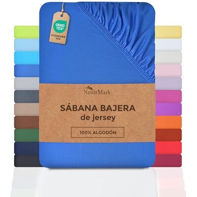 NatureMark Sábana Bajera Ajustable de Jersey, 100% algodón en Muchos tamaños y Colores, 90 x 200 cm 100 x 200 cm, Azul Real NatureMark Sábana Bajera Ajustable de Jersey, 100% algodón en Muchos tamaños y Colores, 90 x 200 cm 100 x 200 cm, Azul Real
