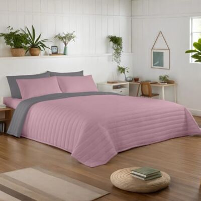 NATURALS Colcha Bouti Reversible Cama 135/150 (250x260 cm) Microfibra Extrasuave Cubrecama Acolchado a Líneas Ideal Primavera y Verano Rosa Viejo/Gris NATURALS Colcha Bouti Reversible Cama 135/150 (250x260 cm) Microfibra Extrasuave Cubrecama Acolchado a Líneas Ideal Primavera y Verano Rosa Viejo/Gris