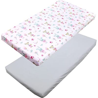 TupTam Sábana Ajustable para Cuna Bebé 2 Pack, Zorro/Conejo/Rosa, 70 x 140 cm TupTam Sábana Ajustable para Cuna Bebé 2 Pack, Zorro/Conejo/Rosa, 70 x 140 cm