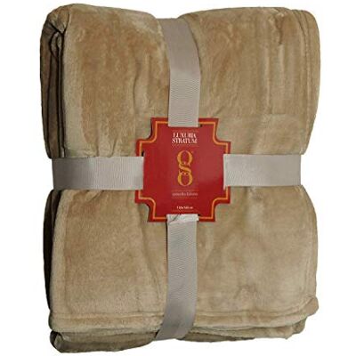 MANTA DE LANA BEIGE DE INVIERNO MIASUITE - Efecto terciopelo brillante - 130x160 cm MANTA DE LANA BEIGE DE INVIERNO MIASUITE - Efecto terciopelo brillante - 130x160 cm