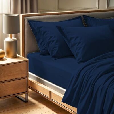 Nuit Des Rêves Premium Ranforce Sábana Bajera Ajustable (180 x 200 + 30 cm, 100% algodón, 145 Hilos, Lavable a máquina a 30 °C, Suave y Duradera), Color Azul Oscuro Nuit Des Rêves Premium Ranforce Sábana Bajera Ajustable (180 x 200 + 30 cm, 100% algodón, 145 Hilos, Lavable a máquina a 30 °C, Suave y Duradera), Color Azul Oscuro
