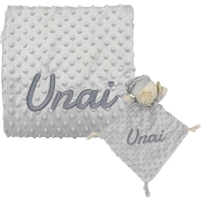 various Set Regalo Bebé Personalizado Manta y Dou Dou Bordado Gris various Set Regalo Bebé Personalizado Manta y Dou Dou Bordado Gris