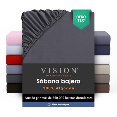 Vision Sábana Ajustable 100% algodón Cama Doble (180 x 200 cm) Esquinas elásticas Se Adapta a colchones de hasta 30 cm Certificación Oeko-Tex Lavable a máquina Color: Gris Oscuro Vision Sábana Ajustable 100% algodón Cama Doble (180 x 200 cm) Esquinas elásticas Se Adapta a colchones de hasta 30 cm Certificación Oeko-Tex Lavable a máquina Color: Gris Oscuro