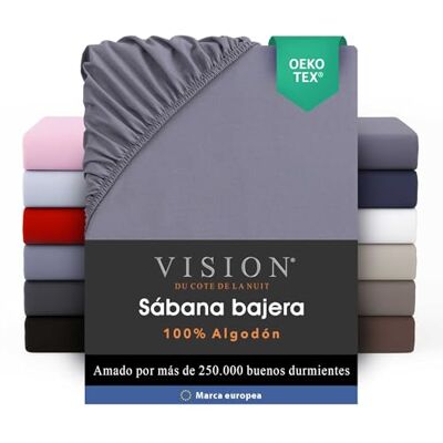 Vision Sábana Ajustable 100% algodón Cama Doble (200 x 200 cm) Esquinas elásticas Se Adapta a colchones de hasta 30 cm Certificación Oeko-Tex Lavable a máquina Color: Gris Vision Sábana Ajustable 100% algodón Cama Doble (200 x 200 cm) Esquinas elásticas Se Adapta a colchones de hasta 30 cm Certificación Oeko-Tex Lavable a máquina Color: Gris