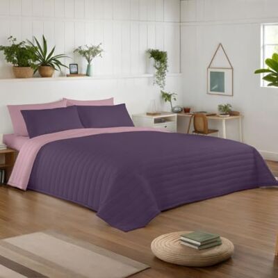 NATURALS Colcha Bouti Reversible Cama 90/105 (180x260 cm) Microfibra Extrasuave Cubrecama Acolchado a Líneas Ideal Primavera y Verano Berenjena/Rosa Viejo NATURALS Colcha Bouti Reversible Cama 90/105 (180x260 cm) Microfibra Extrasuave Cubrecama Acolchado a Líneas Ideal Primavera y Verano Berenjena/Rosa Viejo