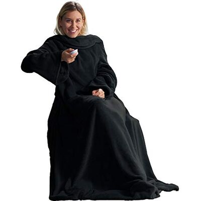 CelinaTex Celin ATEX Manta con Mangas 150 x 180 cm + 35 cm Soporte Funda Colcha Manta Funda Microfibra Forro Polar Supersuave Negro CelinaTex Celin ATEX Manta con Mangas 150 x 180 cm + 35 cm Soporte Funda Colcha Manta Funda Microfibra Forro Polar Supersuave Negro