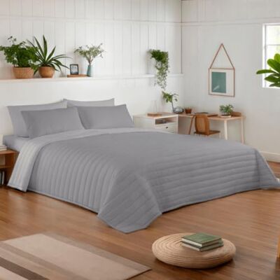 NATURALS Colcha Bouti Reversible Cama 90/105 (180x260 cm) Microfibra Extrasuave Cubrecama Acolchado a Líneas Ideal Primavera y Verano Gris/Gris Claro NATURALS Colcha Bouti Reversible Cama 90/105 (180x260 cm) Microfibra Extrasuave Cubrecama Acolchado a Líneas Ideal Primavera y Verano Gris/Gris Claro