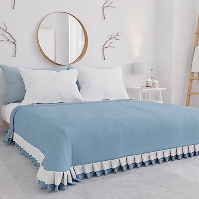 PETTI ARTIGIANI ITALIANI Colcha de Matrimonio de Verano de algodón, Colcha con Doble Volante, Manta Ligera de Matrimonio, sábanas cubrecamas con Volante, Color Celeste, 100% Made in Italy PETTI ARTIGIANI ITALIANI Colcha de Matrimonio de Verano de algodón, Colcha con Doble Volante, Manta Ligera de Matrimonio, sábanas cubrecamas con Volante, Color Celeste, 100% Made in Italy