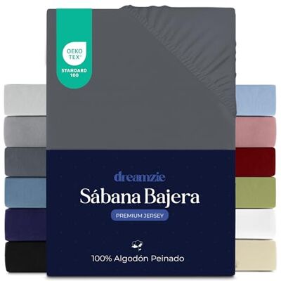 Dreamzie Sabanas 140x200 cm, Sabana Bajera Premium para Colchones de hasta 22 cm de Altura, 100% Algodon 150 g/m² Gris Oscuro Certificada sin Productos Químicos (Oeko Tex) Dreamzie Sabanas 140x200 cm, Sabana Bajera Premium para Colchones de hasta 22 cm de Altura, 100% Algodon 150 g/m² Gris Oscuro Certificada sin Productos Químicos (Oeko Tex)