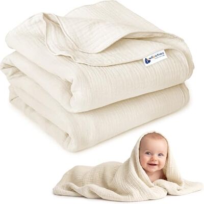 Medi Partners Manta de Muselina para Bebe 100x150cm Mantas Recien Nacido Mantita Bebes 100% Algodon Blanket Verano Bebés Universal Confortable (Beige) Medi Partners Manta de Muselina para Bebe 100x150cm Mantas Recien Nacido Mantita Bebes 100% Algodon Blanket Verano Bebés Universal Confortable (Beige)