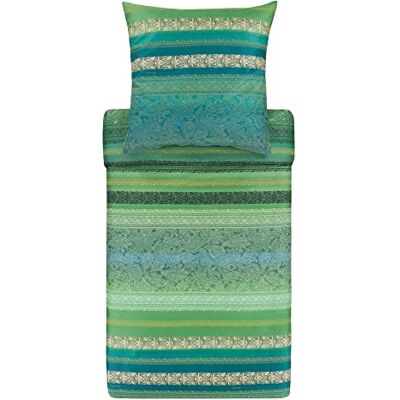 Bassetti MONREALE Juego de Ropa de Cama y Funda de Almohada de 100% satén de algodón, Color Verde V1, Medidas: 155 x 220 + 1 K 80 x 80 cm Bassetti MONREALE Juego de Ropa de Cama y Funda de Almohada de 100% satén de algodón, Color Verde V1, Medidas: 155 x 220 + 1 K 80 x 80 cm