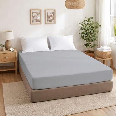 ECOMMERC3 Sábana Bajera Cama 105 Ajustable 100% Algodón Suave, Transpirable y Ajuste Sábana Bajera Color Gris Plata para Colchones de hasta 30 cm de Altura ECOMMERC3 Sábana Bajera Cama 105 Ajustable 100% Algodón Suave, Transpirable y Ajuste Sábana Bajera Color Gris Plata para Colchones de hasta 30 cm de Altura
