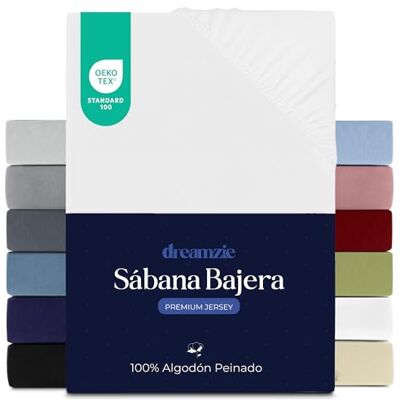 Dreamzie Sabanas 200x200 cm, Sabana Bajera Premium para Colchones de hasta 27 cm de Altura, 100% Algodon 150 g/m² Blanco Certificada sin Productos Químicos (Oeko Tex) Dreamzie Sabanas 200x200 cm, Sabana Bajera Premium para Colchones de hasta 27 cm de Altura, 100% Algodon 150 g/m² Blanco Certificada sin Productos Químicos (Oeko Tex)