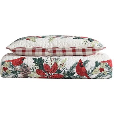 Beatrice Home Fashions Juego de Ropa de Cama tamaño Individual con Tema navideño con cardenales y ramas de pino con flores de Pascua y detalles a cuadros en colcha acolchada 100% poliéster Beatrice Home Fashions Juego de Ropa de Cama tamaño Individual con Tema navideño con cardenales y ramas de pino con flores de Pascua y detalles a cuadros en colcha acolchada 100% poliéster