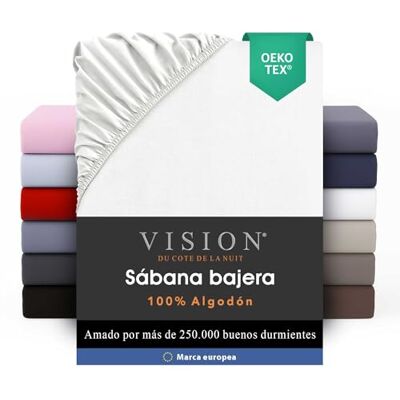 Vision Sábana Ajustable 100% algodón Cama Individual (90 x 190 cm) Esquinas elásticas Se Adapta a colchones de hasta 25 cm Certificación Oeko-Tex Lavable a máquina Color: Blanco Vision Sábana Ajustable 100% algodón Cama Individual (90 x 190 cm) Esquinas elásticas Se Adapta a colchones de hasta 25 cm Certificación Oeko-Tex Lavable a máquina Color: Blanco