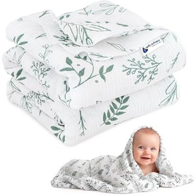 Medi Partners Manta de Muselina para Bebe 75x100cm Mantas Recien Nacido Mantita Bebes 100% Algodon Blanket Verano Bebés Universal Confortable (Hoja de Olivo) Medi Partners Manta de Muselina para Bebe 75x100cm Mantas Recien Nacido Mantita Bebes 100% Algodon Blanket Verano Bebés Universal Confortable (Hoja de Olivo)