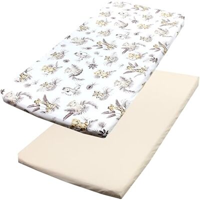 TupTam Sábana Ajustable para Cuna Bebé 2 Pack, León/Hojas/Beige, 60 x 120 cm TupTam Sábana Ajustable para Cuna Bebé 2 Pack, León/Hojas/Beige, 60 x 120 cm