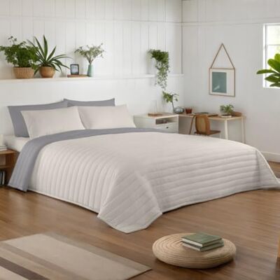 NATURALS Colcha Bouti Reversible Cama 135/150 (250x260 cm) Microfibra Extrasuave Cubrecama Acolchado a Líneas Ideal Primavera y Verano Gris/Piedra NATURALS Colcha Bouti Reversible Cama 135/150 (250x260 cm) Microfibra Extrasuave Cubrecama Acolchado a Líneas Ideal Primavera y Verano Gris/Piedra