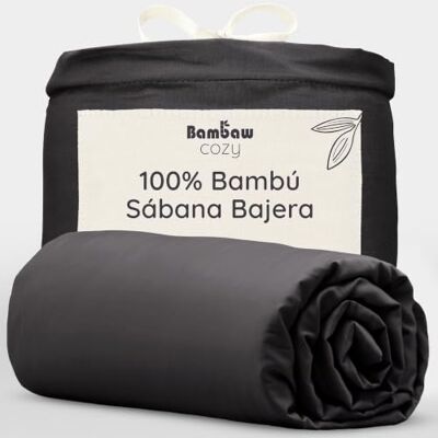 Bambaw Sábana Bajera Bambú 180x200 cm, Bolsillo 35 cm, Ropa de Cama Antiacaros para Cama 180, Sabana Verano e Invierno Termica y Suave, Sabanas de Bambu 180x200, Certificado Oeko-Tex (Negro) Bambaw Sábana Bajera Bambú 180x200 cm, Bolsillo 35 cm, Ropa de Cama Antiacaros para Cama 180, Sabana Verano e Invierno Termica y Suave, Sabanas de Bambu 180x200, Certificado Oeko-Tex (Negro)