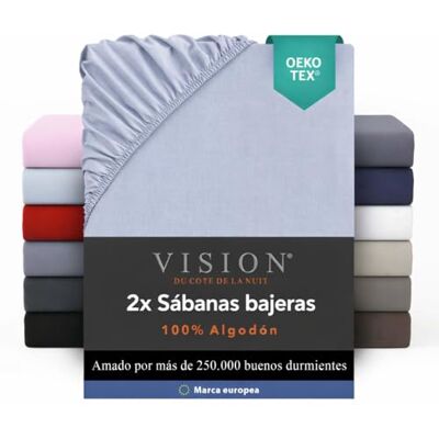 Vision – Juego de 2 sábanas de 90 x 200 cm – Colores: Gris Perla – 100% algodón, 57 Hilos – 4 Esquinas elásticas – Gorro de 30 cm Vision – Juego de 2 sábanas de 90 x 200 cm – Colores: Gris Perla – 100% algodón, 57 Hilos – 4 Esquinas elásticas – Gorro de 30 cm