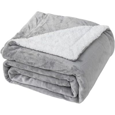 Good Nite Manta Reversible de Forro Polar Sherpa de poliéster Suave y cálida para el hogar y los Viajes, Lavable a máquina, Color Gris, Cama Doble, 150 x 200 cm Good Nite Manta Reversible de Forro Polar Sherpa de poliéster Suave y cálida para el hogar y los Viajes, Lavable a máquina, Color Gris, Cama Doble, 150 x 200 cm