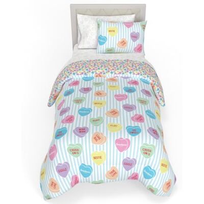 Franco Sweethearts Juego de Ropa de Cama Individual de 5 Piezas con diseño de Corazones de Caramelo, edredón Reversible Suave y Acogedor con Funda de Almohada, Producto Oficial de Franco Sweethearts Juego de Ropa de Cama Individual de 5 Piezas con diseño de Corazones de Caramelo, edredón Reversible Suave y Acogedor con Funda de Almohada, Producto Oficial de