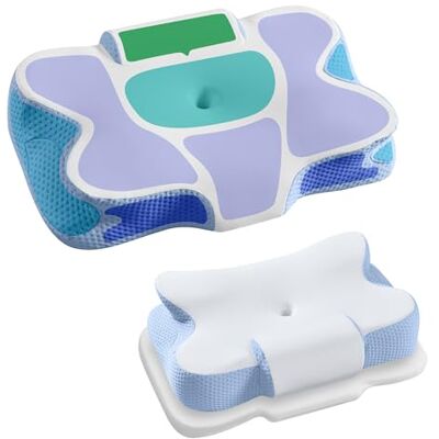 SONGMICS Almohada Ergonómica, Altura Ajustable, Cojín de Espuma Viscoelástica, para Quienes Duermen de Lado, Boca Arriba y Boca Abajo, Tacto Fresco, Blanco Nube y Azul SONGMICS Almohada Ergonómica, Altura Ajustable, Cojín de Espuma Viscoelástica, para Quienes Duermen de Lado, Boca Arriba y Boca Abajo, Tacto Fresco, Blanco Nube y Azul