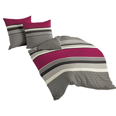 Bierbaum Juego de Cama (Franela Fina, Funda de edredón de 200 x 200 cm y 2 Fundas de 80 x 80 cm, satén), diseño de Rayas, Color Rosa Bierbaum Juego de Cama (Franela Fina, Funda de edredón de 200 x 200 cm y 2 Fundas de 80 x 80 cm, satén), diseño de Rayas, Color Rosa
