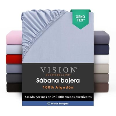 Vision Sábana Ajustable 100% algodón Cama Doble (140 x 190 cm) Esquinas elásticas Se Adapta a colchones de hasta 25 cm Certificación Oeko-Tex Lavable a máquina Color: Gris Perla Vision Sábana Ajustable 100% algodón Cama Doble (140 x 190 cm) Esquinas elásticas Se Adapta a colchones de hasta 25 cm Certificación Oeko-Tex Lavable a máquina Color: Gris Perla