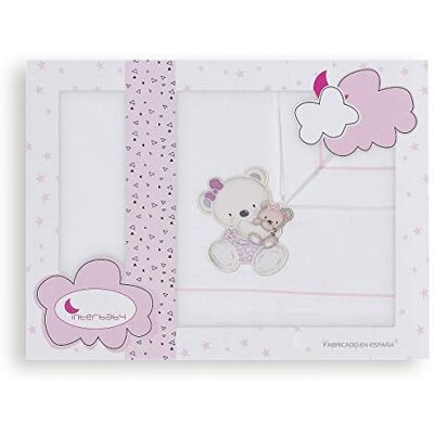 Interbaby Juego de Sábanas de Cuna OSITA COLUMPIO blanco rosa · 100% ALGODÓN · Interbaby Juego de Sábanas de Cuna OSITA COLUMPIO blanco rosa · 100% ALGODÓN ·