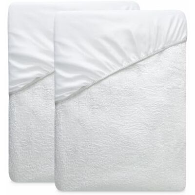 DUÉRMETE ONLINE Pack 2 Unidades Funda Protector Rizo Ajustable para Colchón, Impermeable y Transpirable, Tacto Suave, Tejido Algodón Natural, Antiácaros y Antibacterias, Blanco, 150 x 190 DUÉRMETE ONLINE Pack 2 Unidades Funda Protector Rizo Ajustable para Colchón, Impermeable y Transpirable, Tacto Suave, Tejido Algodón Natural, Antiácaros y Antibacterias, Blanco, 150 x 190
