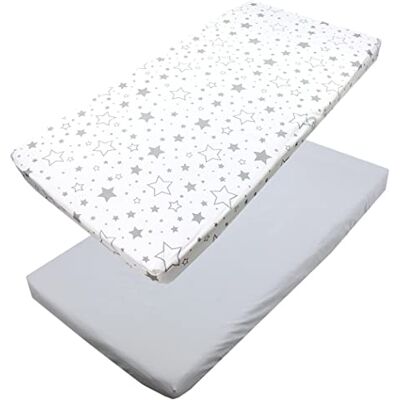 TupTam Sábana Ajustable para Cuna Bebé 2 Pack, Estrellas Gris/Blanco, 60 x 120 cm TupTam Sábana Ajustable para Cuna Bebé 2 Pack, Estrellas Gris/Blanco, 60 x 120 cm