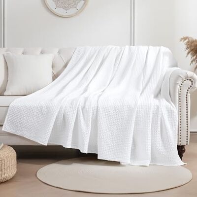 Sonive Manta Algodón Waffle, 228x228 cm, Manta Suave y Cálida, Ligera para Sofá, Año, Certificada Oeko-Tex® Blanco Sonive Manta Algodón Waffle, 228x228 cm, Manta Suave y Cálida, Ligera para Sofá, Año, Certificada Oeko-Tex® Blanco