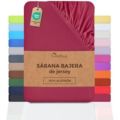 NatureMark Sábana Bajera Ajustable de Jersey, 100% algodón en Muchos tamaños y Colores, 90 x 200 cm 100 x 200 cm, Burdeos Rojo NatureMark Sábana Bajera Ajustable de Jersey, 100% algodón en Muchos tamaños y Colores, 90 x 200 cm 100 x 200 cm, Burdeos Rojo