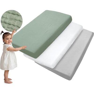 Medi Partners Sabana Bajera Cuna 60x120 Set de 3-100% Algodon Sabanas de Algodón Muselina Bebe Ropa de Cama para Bebés Dormir Cuna Fitted Bed Sheet Protector (Oliva-Blanco-Gris) Medi Partners Sabana Bajera Cuna 60x120 Set de 3-100% Algodon Sabanas de Algodón Muselina Bebe Ropa de Cama para Bebés Dormir Cuna Fitted Bed Sheet Protector (Oliva-Blanco-Gris)