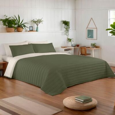 NATURALS Colcha Bouti Reversible Cama 135/150 (250x260 cm) Microfibra Extrasuave Cubrecama Acolchado a Líneas Ideal Primavera y Verano Verde/Vainilla NATURALS Colcha Bouti Reversible Cama 135/150 (250x260 cm) Microfibra Extrasuave Cubrecama Acolchado a Líneas Ideal Primavera y Verano Verde/Vainilla