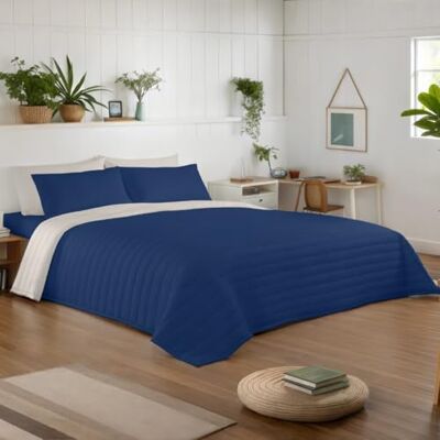 NATURALS Colcha Bouti Reversible Cama 90/105 (180x260 cm) Microfibra Extrasuave Cubrecama Acolchado a Líneas Ideal Primavera y Verano Azul/Piedra NATURALS Colcha Bouti Reversible Cama 90/105 (180x260 cm) Microfibra Extrasuave Cubrecama Acolchado a Líneas Ideal Primavera y Verano Azul/Piedra