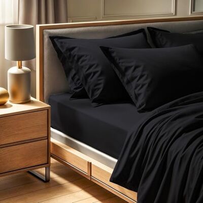 Nuit Des Rêves Premium Ranforce Sábana Bajera Ajustable (180 x 200 + 30 cm, 100% algodón, 145 Hilos, Lavable a máquina a 30 °C, Color Negro Elegante para una Comodidad Lujosa) Nuit Des Rêves Premium Ranforce Sábana Bajera Ajustable (180 x 200 + 30 cm, 100% algodón, 145 Hilos, Lavable a máquina a 30 °C, Color Negro Elegante para una Comodidad Lujosa)