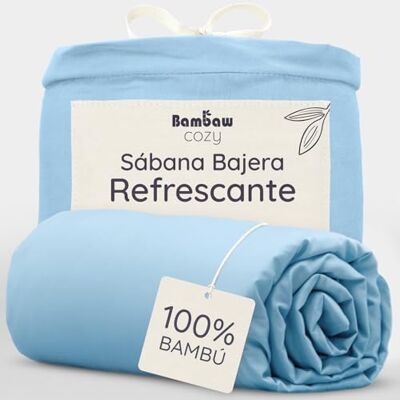 Bambaw Sabana Bajera Bambu Cama 150 cm, Bolsillo de 35cm, Sabanas de Bambu 150x200 cm, Ropa de Cama Antiacaros, Hipoalergénica y Antibacterial, Certificado Oeko-Tex (Azul Claro) Bambaw Sabana Bajera Bambu Cama 150 cm, Bolsillo de 35cm, Sabanas de Bambu 150x200 cm, Ropa de Cama Antiacaros, Hipoalergénica y Antibacterial, Certificado Oeko-Tex (Azul Claro)