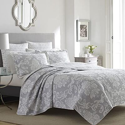 Laura Ashley Venetia Cotton Reversible Quilt, Twin, Gray by Laura Ashley Venetia Cotton Reversible Quilt, Twin, Gray by