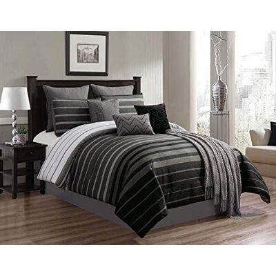 Riverbrook Home Juego de edredón, poliéster, Negro/Gris, Matrimonio Riverbrook Home Juego de edredón, poliéster, Negro/Gris, Matrimonio