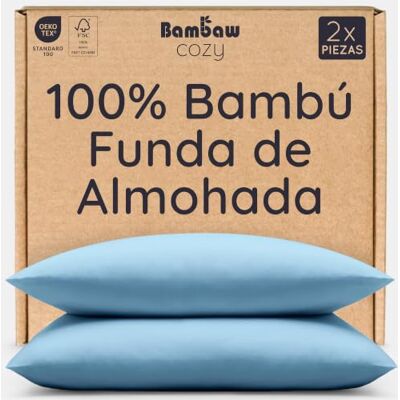 Bambaw Fundas Almohada 80x40 de Bambu, Pack de 2, Funda Almohada Antiacaros Hypoallergenic, Sabanas Frescas Verano e Invierno, Sabanas Refrigerantes, Sabana Bambu Antibacteriana (Azul Claro) Bambaw Fundas Almohada 80x40 de Bambu, Pack de 2, Funda Almohada Antiacaros Hypoallergenic, Sabanas Frescas Verano e Invierno, Sabanas Refrigerantes, Sabana Bambu Antibacteriana (Azul Claro)