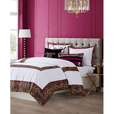 Juicy Couture Regent Leopard Juego de Ropa de Cama con Estampado de Leopardo y Rosa Intenso, tamaño King, algodón Blanco, edredón de 274 x 234 cm y 2 Fundas de Almohada con Volante de 51 x 66 + 6 cm Juicy Couture Regent Leopard Juego de Ropa de Cama con Estampado de Leopardo y Rosa Intenso, tamaño King, algodón Blanco, edredón de 274 x 234 cm y 2 Fundas de Almohada con Volante de 51 x 66 + 6 cm